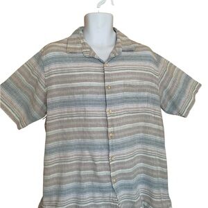 Tasso Elba Men's Striped Tan and Blue Shirt